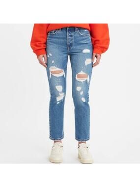 Levis 501 crop jeans straight button fly ripped distressed 26